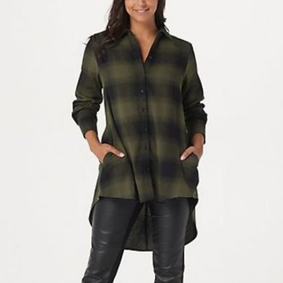 Lisa Rinna Tops - Lisa Rinna Plaid Button Front Hi-Low Hem Top NEW